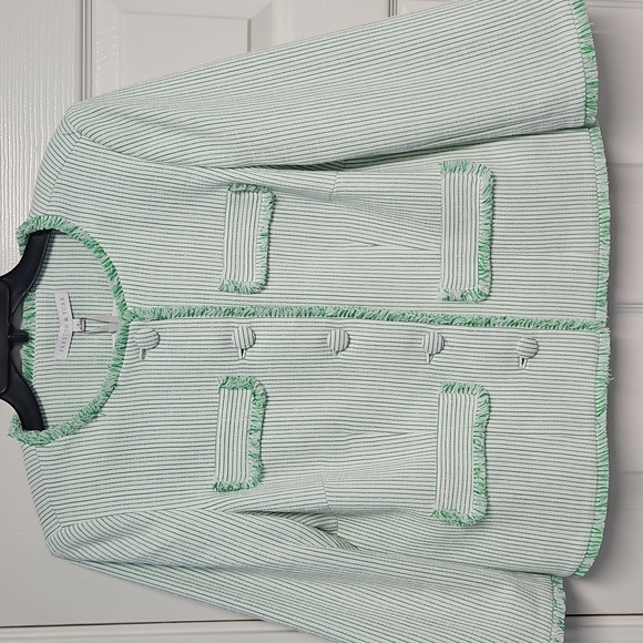 Preston & York Jackets & Blazers - Preston & York Judith Boucle Tweed Round Neck Jacket: Green/White Stripe:Size- 8